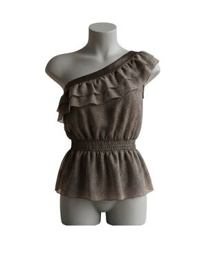 VERY RARE! Vintage Y2K Bebe One Shoulder  Fairy Sexy Top Small brown leopard